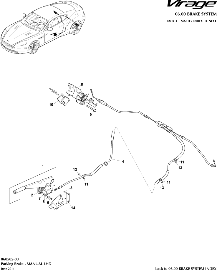 Parking Brake, LHD of Aston Martin Aston Martin GT VIRAGE (2012-2013)