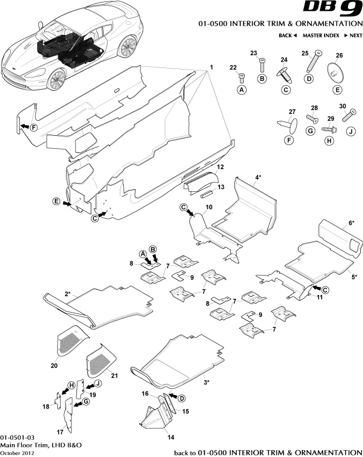 Interior Trim & Ornamentation - Main Floor Trim, LHD, B&O of Aston Martin Aston Martin GT DB9 (2004-2017)