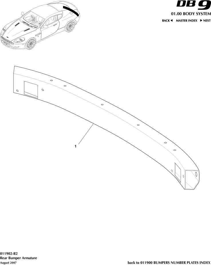 Bumpers and Number Plates - Rear Bumper Armature of Aston Martin Aston Martin GT DB9 (2004-2017)