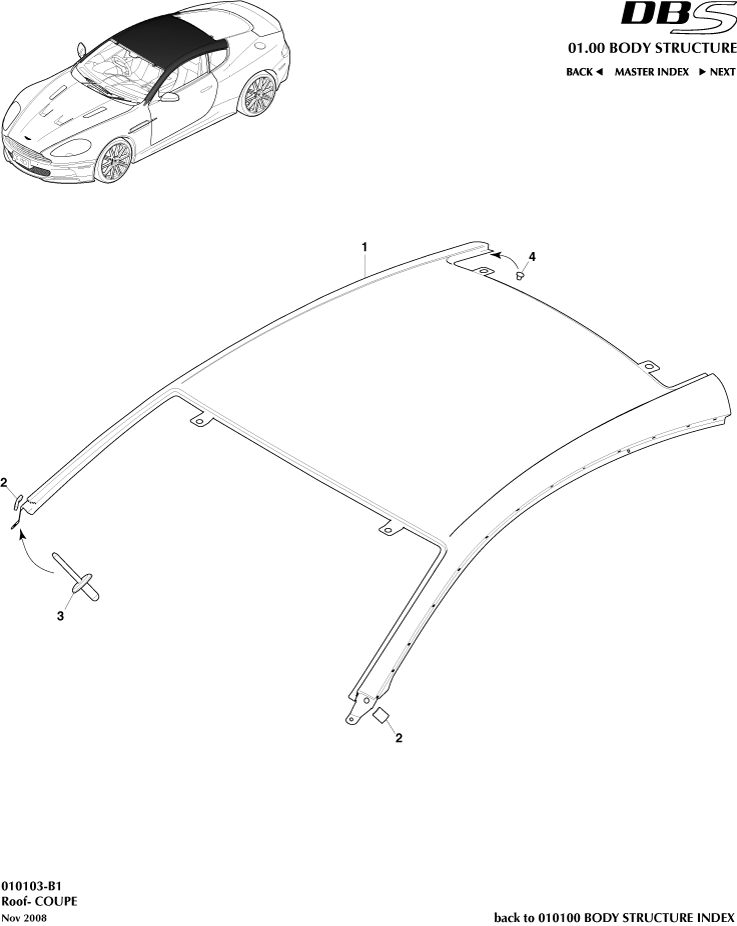 Body Structure - Roof, Coupe of Aston Martin Aston Martin GT DBS (2007-2012)