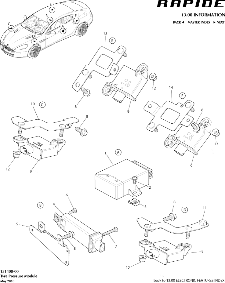 Tyre Pressure Module of Aston Martin Aston Martin GT RAPIDE (2010-2019)