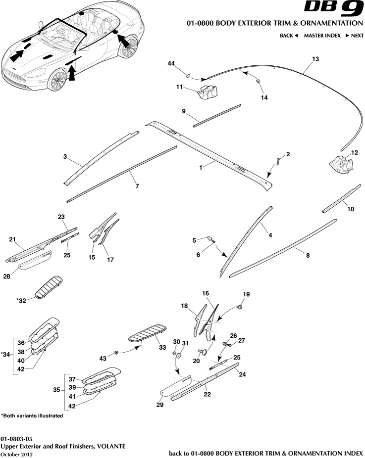 Body Exterior Trim & Ornamentation - Upper Exterior Finishers, Volante of Aston Martin Aston Martin GT DB9 (2004-2017)