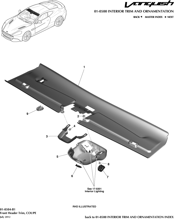 Interior Trim & Ornamentation - Front Header Trim, Coupe of Aston Martin Aston Martin GT VANQUISH (2013-2018)