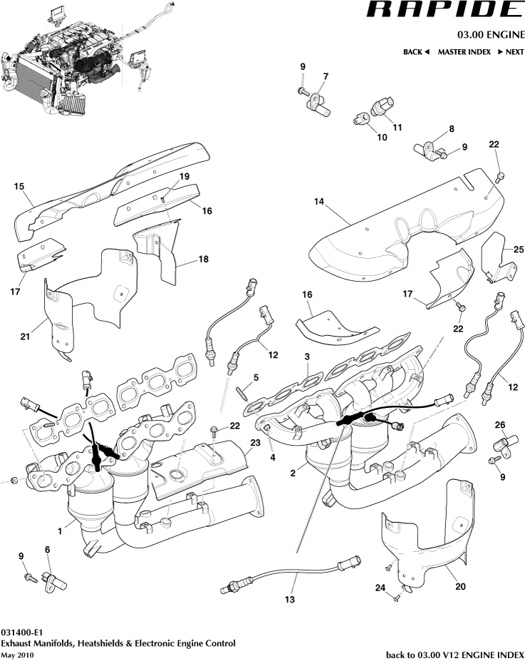 Exhaust Manifolds of Aston Martin Aston Martin GT RAPIDE (2010-2019)