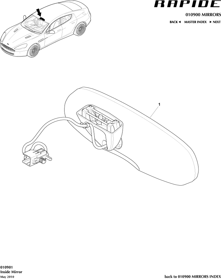 Rear View Mirrors - Interior Mirror of Aston Martin Aston Martin GT RAPIDE (2010-2019)