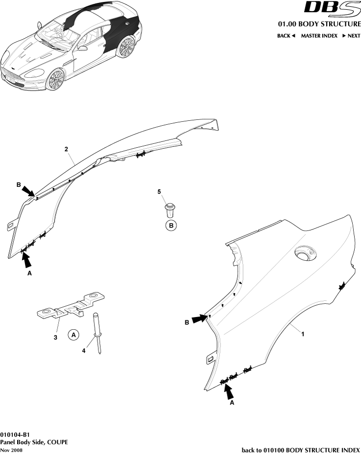 Body Structure - Panel Body Side, Coupe of Aston Martin Aston Martin GT DBS (2007-2012)