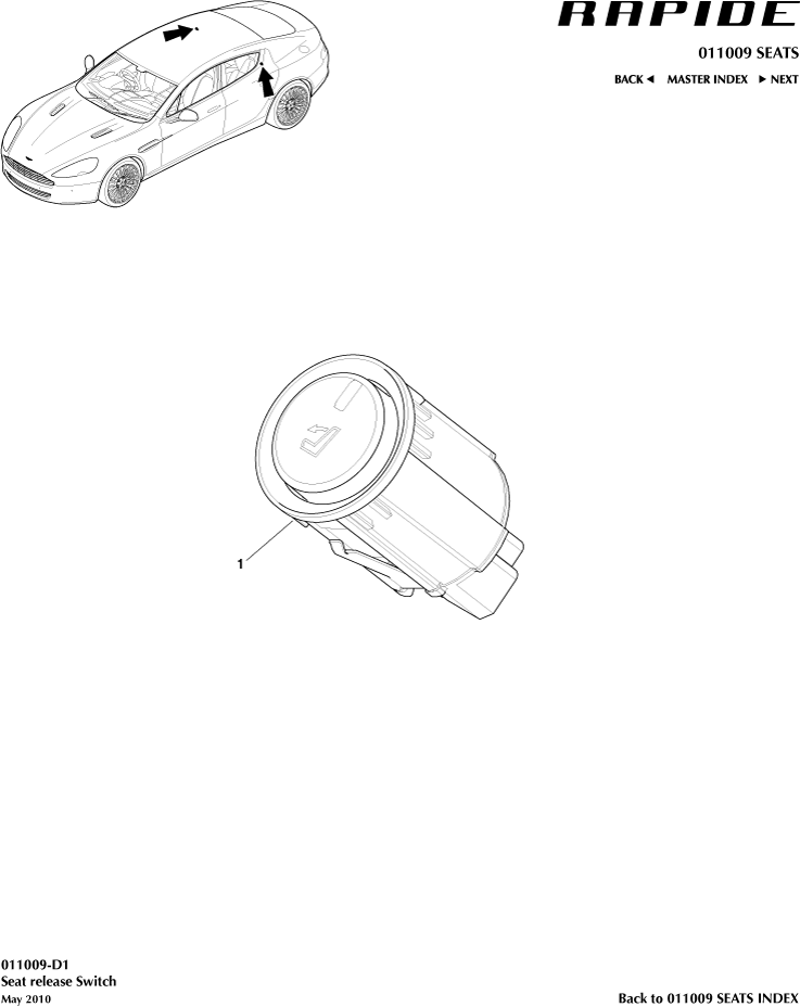 Seat Convenience Switch of Aston Martin Aston Martin GT RAPIDE (2010-2019)