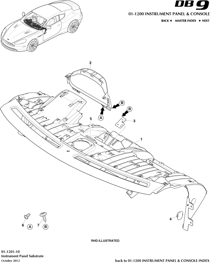 Instrument and Console Panels - IP Substrate of Aston Martin Aston Martin GT DB9 (2004-2017)