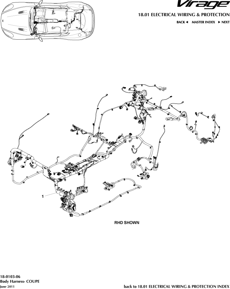 Electrical Wiring & Protection - Body Harness, Coupe of Aston Martin Aston Martin GT VIRAGE (2012-2013)