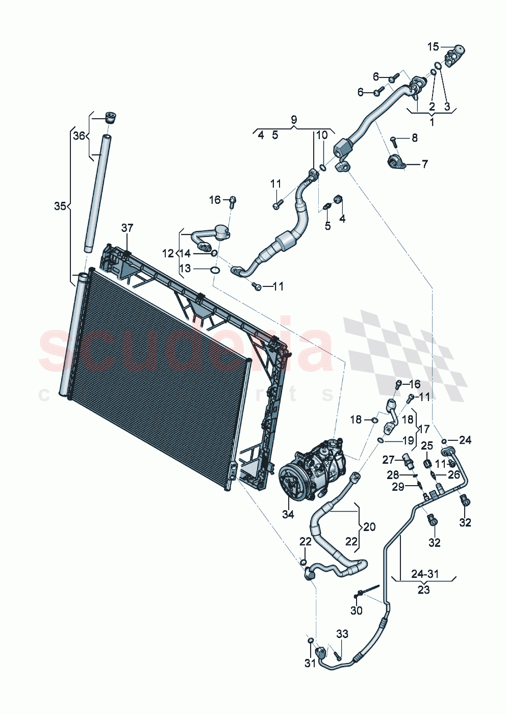 A/C condenser with dryer refrigerant circuit Engine bay of Bentley Bentley New Continental Convertible (2019-2024)