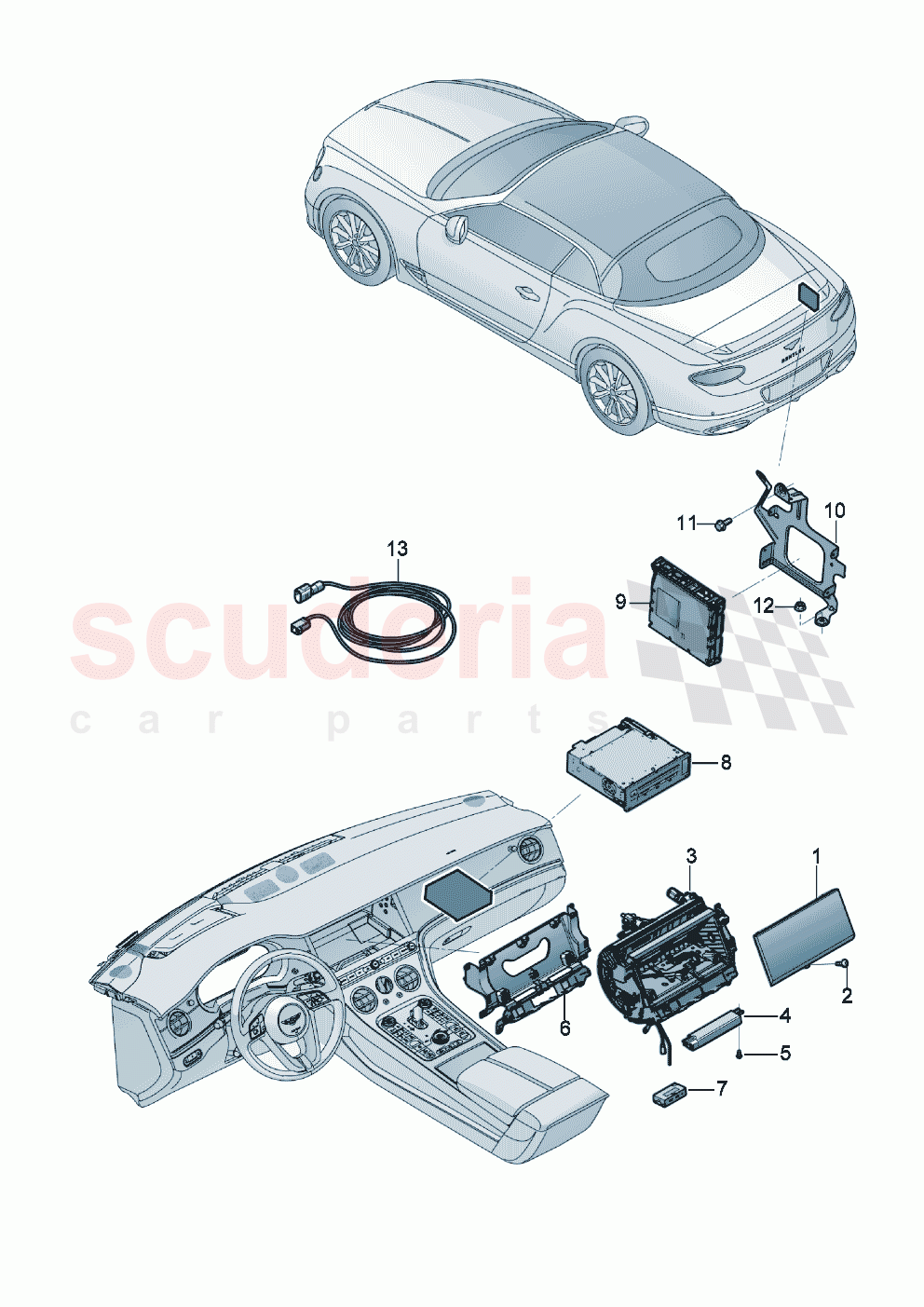 Central display for navigation and TV of Bentley Bentley New Continental Convertible (2019-2024)