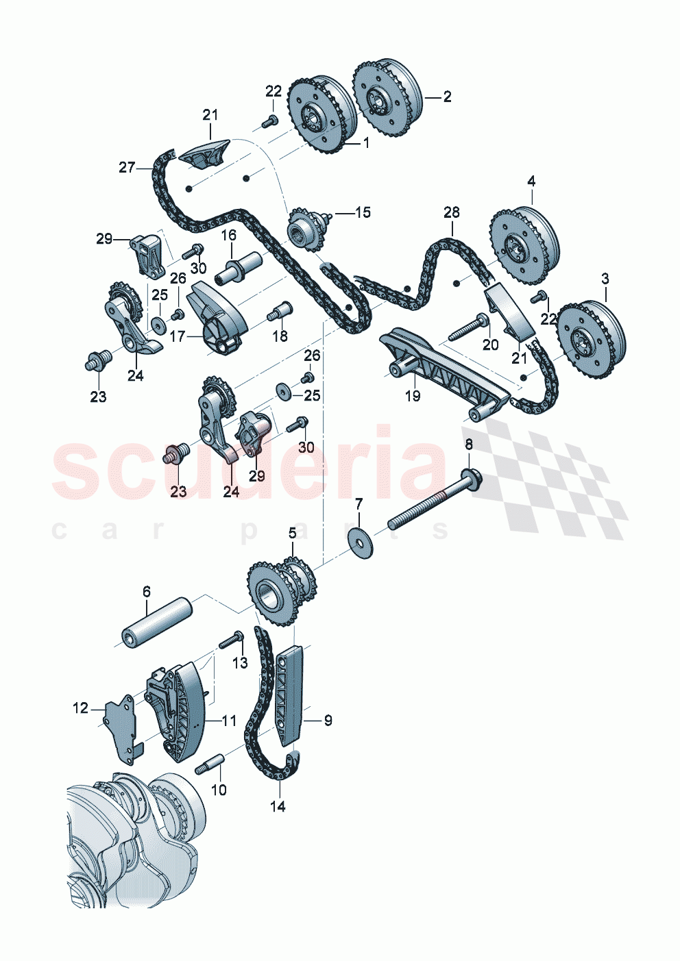 camshaft gear Drive chain chain tensioner of Bentley Bentley New Continental Convertible (2019-2024)