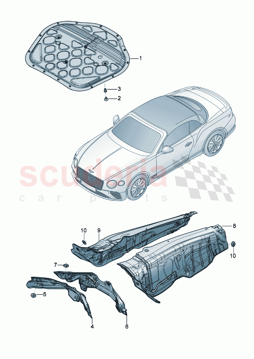 sound absorbers Underbody damping for engine compartment of Bentley Bentley New Continental Convertible (2019-2024)