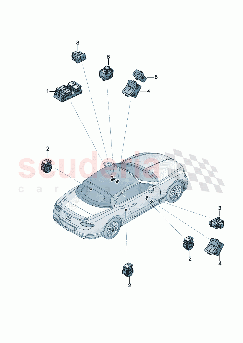 Switch in door trim of Bentley Bentley New Continental Convertible (2019-2024)