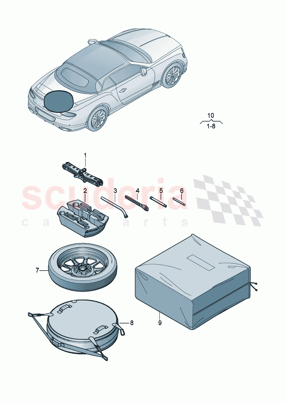 Vehicle tools for temporary spare wheel of Bentley Bentley New Continental Convertible (2019-2024)