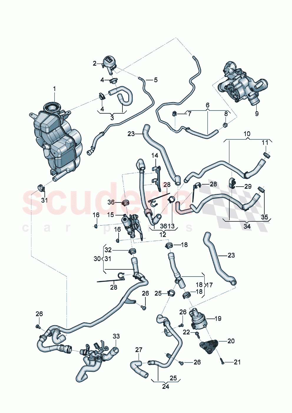 Coolant hoses and pipes Engine bay for vehicles with coolant additional heater of Bentley Bentley New Continental GT (2019-2024)