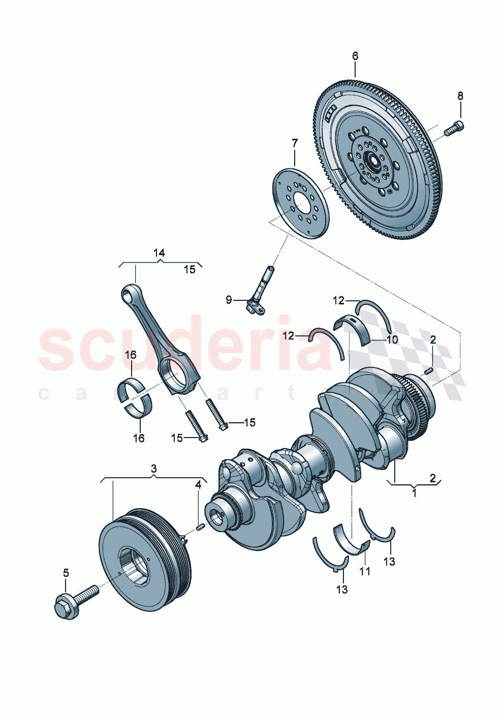 flywheel V-belt pulley with vibration damper Crankshaft conrod bearing shell of Bentley Bentley New Continental GT (2019-2024)