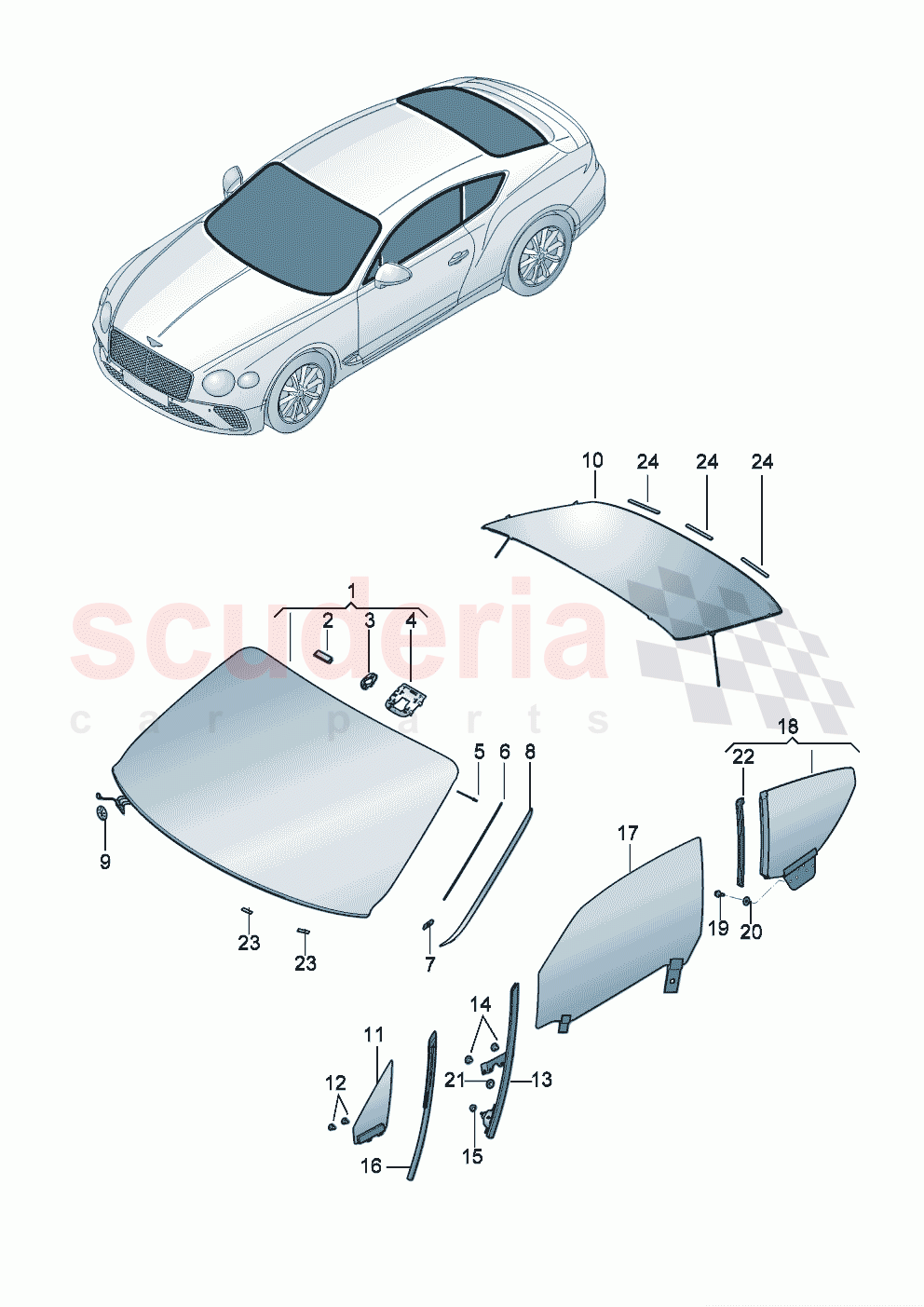 Windscreen Rear and side window of Bentley Bentley New Continental GT (2019-2024)