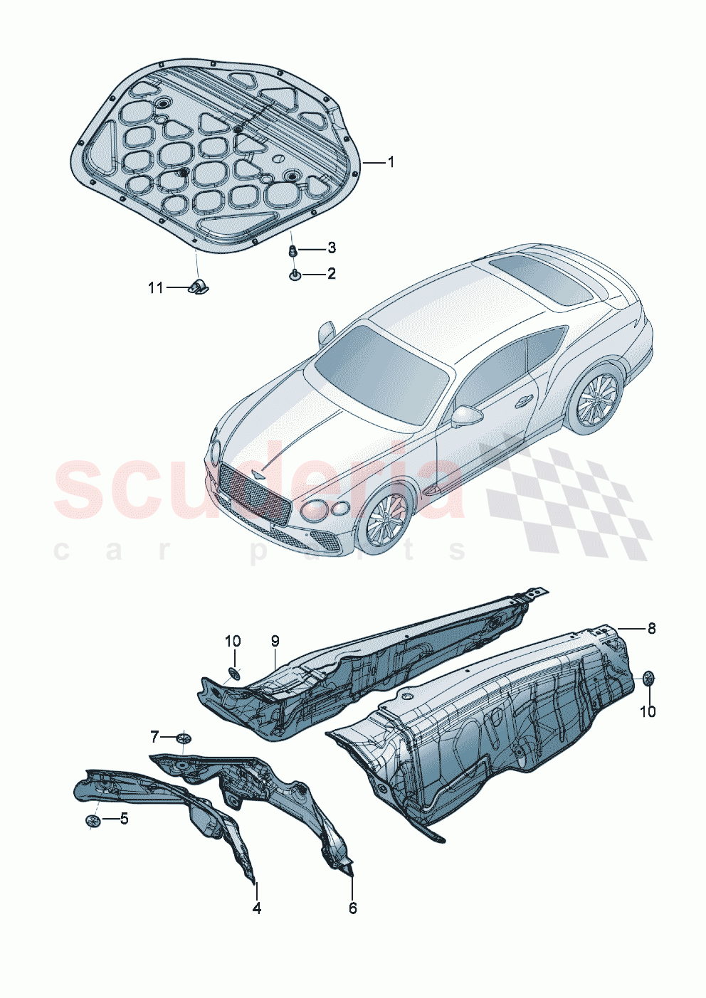 sound absorbers Underbody damping for engine compartment of Bentley Bentley New Continental GT (2019-2024)