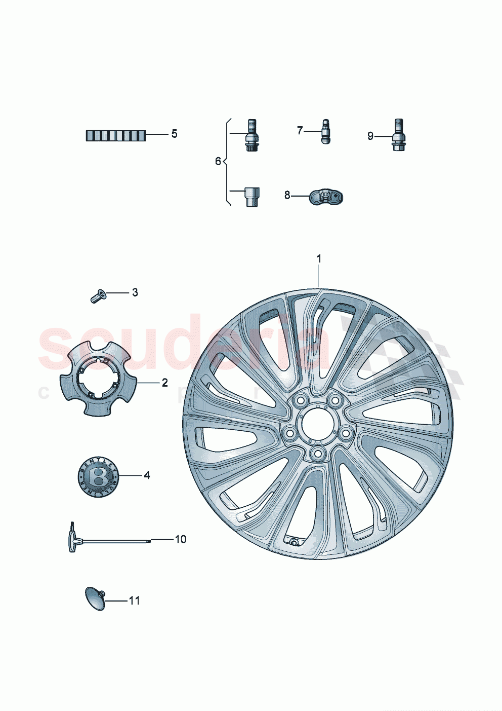 Aluminium rim Hub cap Mulliner Styling Specification D - MJ 2021>> of Bentley Bentley New Continental GT (2019-2024)