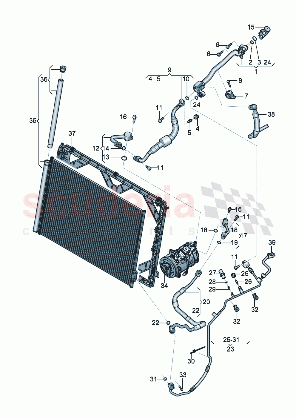 A/C condenser with dryer refrigerant circuit Engine bay of Bentley Bentley New Flying Spur (2020-2024)