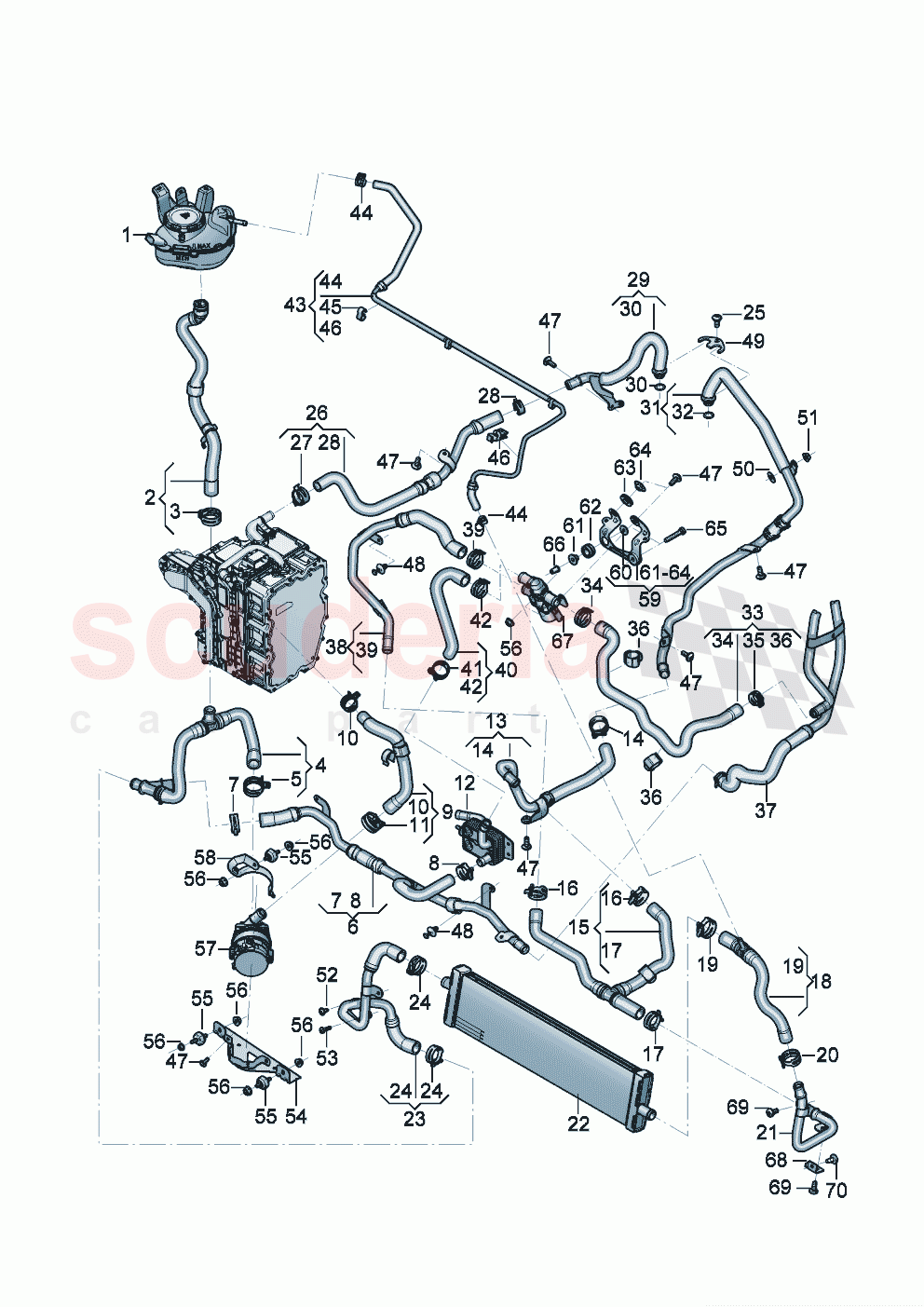 Coolant cooling system For vehicles with hybrid drive Engine bay Engine bay of Bentley Bentley New Flying Spur (2020-2024)