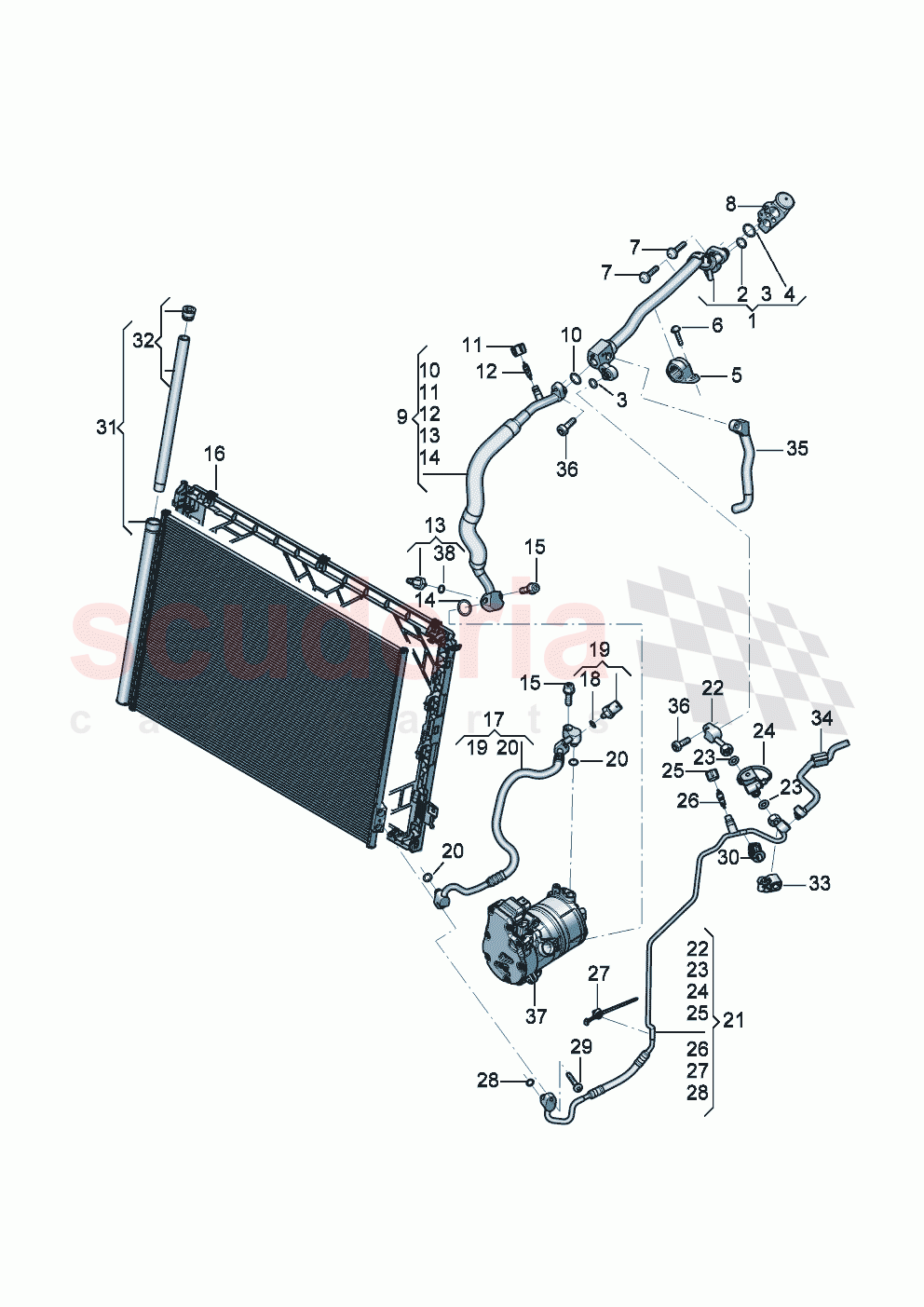 A/C condenser with dryer refrigerant circuit Engine bay of Bentley Bentley New Continental GT (2025-2026)