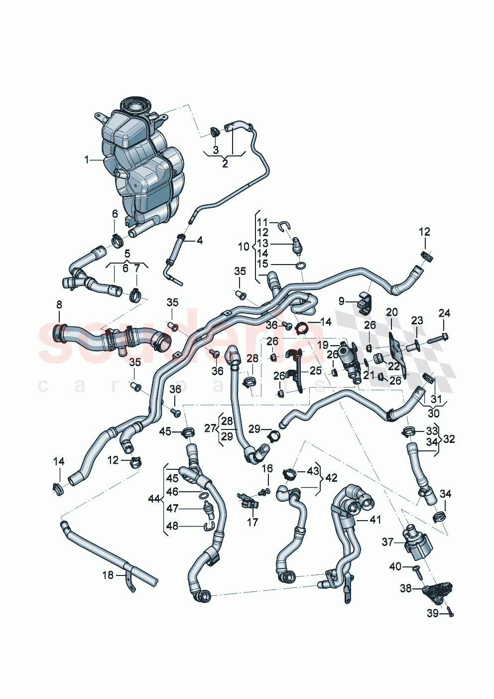 Coolant hoses and pipes Engine bay of Bentley Bentley New Continental GT (2025-2026)