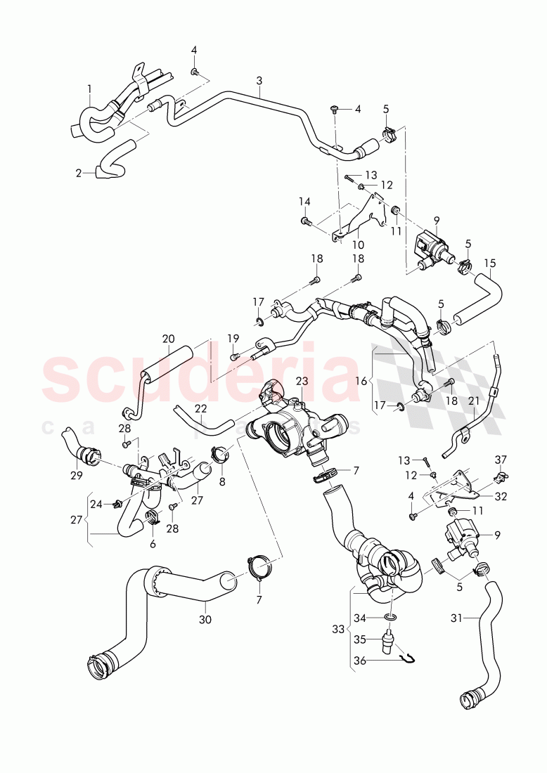 Coolant hoses and pipes, engine, F 4V-J-017 261>>, F ZV-J-017 261>> of Bentley Bentley Bentayga (2015-2020)