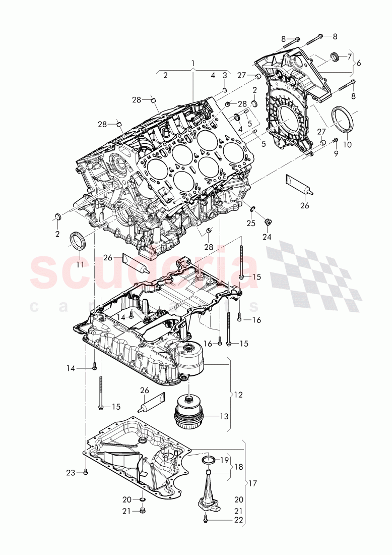 crankcase, sealing flange, Engine oil sump upper part, Engine oil sump lower part, with oil level sensor of Bentley Bentley Bentayga (2015-2020)