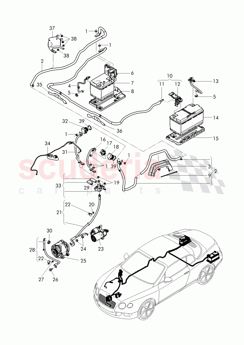 harness for battery +/-, Wire harness for starter and alternator with ground, wire, F >> 3W-F-041 767, F >> ZA-F-041 767 of Bentley Bentley Continental GTC (2011+)