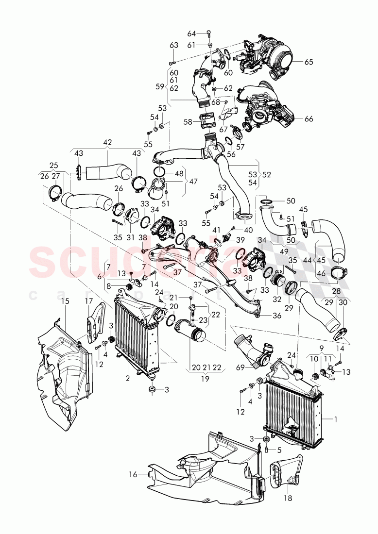 charge air cooler, air duct for charge, air cooler, pressure hose of Bentley Bentley Bentayga (2015-2020)