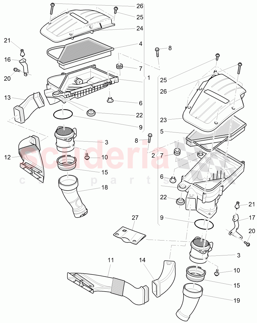 air cleaner with connecting, parts, mass air flow sensor of Bentley Bentley Continental GTC (2011+)