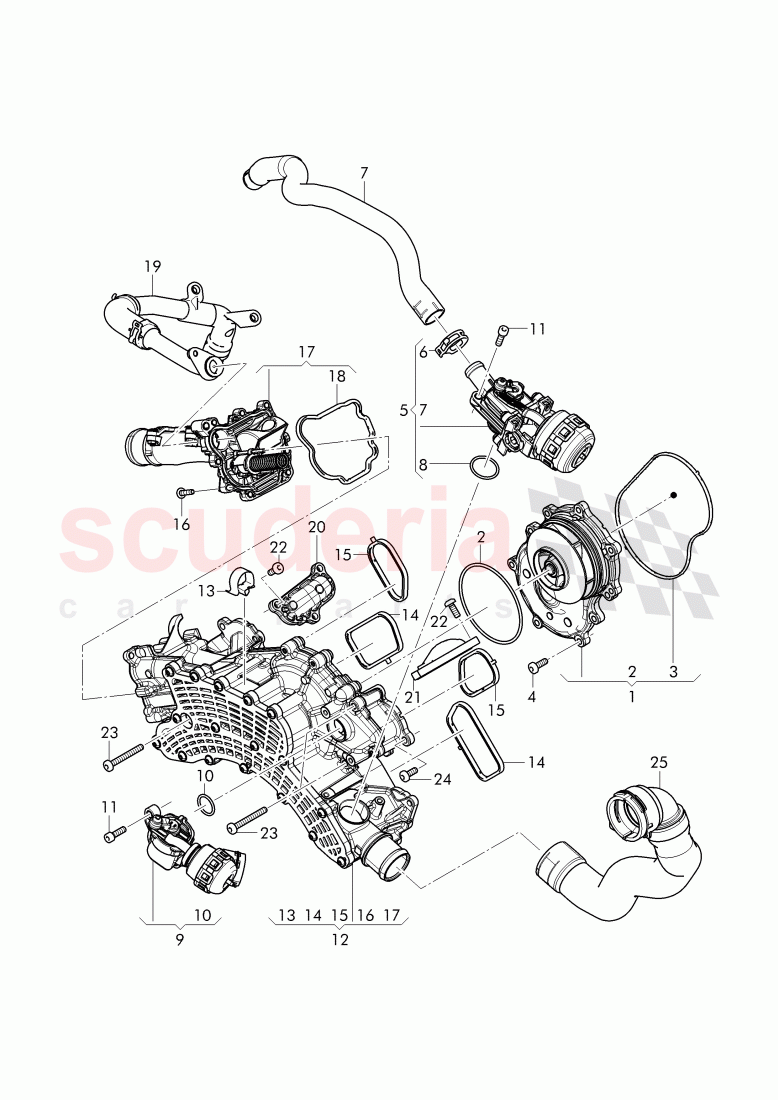 water pump, coolant thermostat housing, with thermostat, valve of Bentley Bentley Bentayga (2015-2020)
