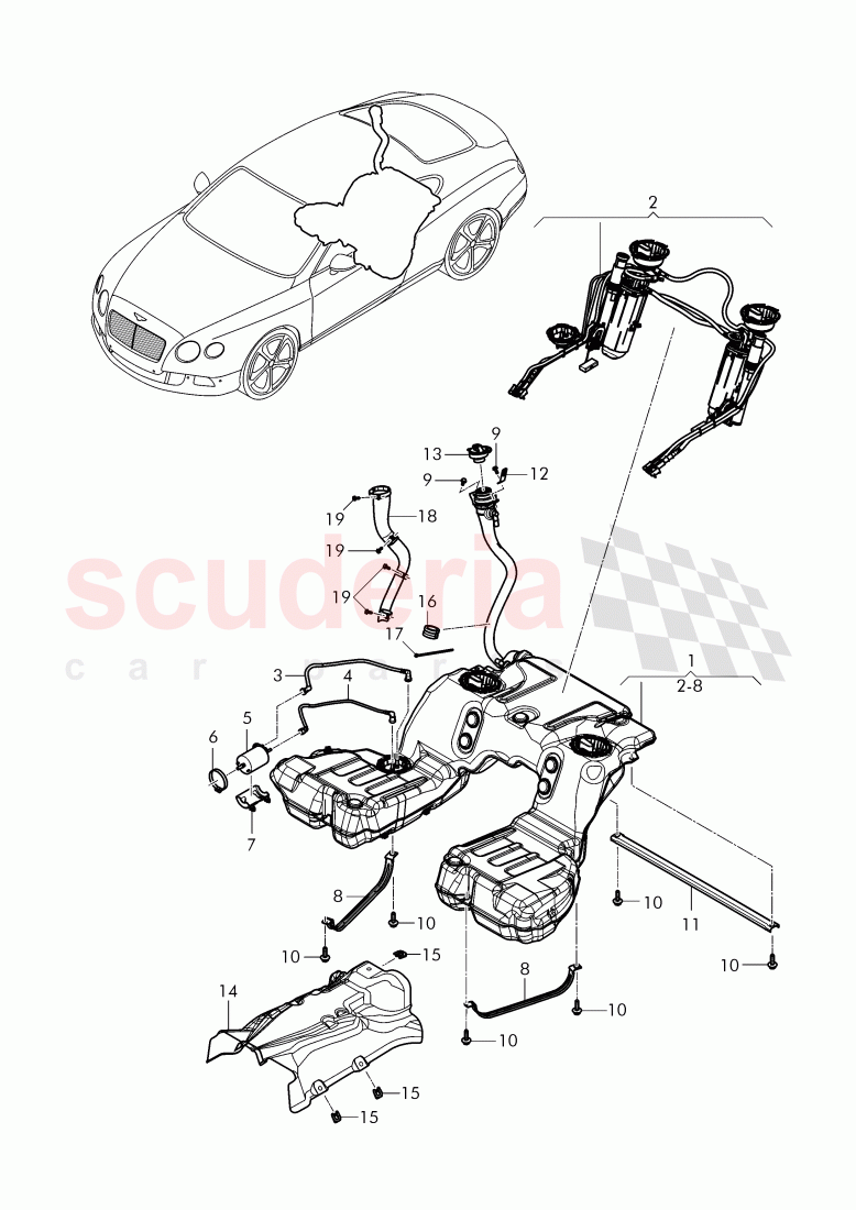 fuel tank with pump fuel gauge, and connecting parts, fuel filter with pressure, regulator, fuel line of Bentley Bentley Continental Supersports (2017+)