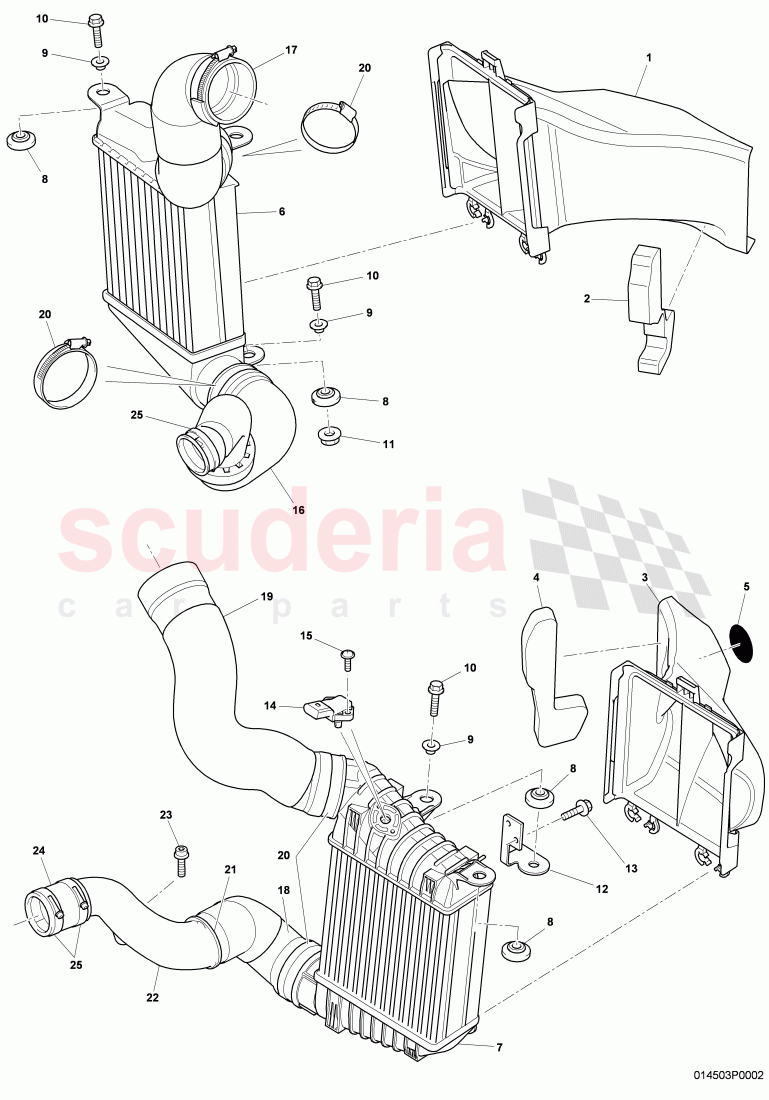 charge air cooler, air duct for charge, air cooler, D - MJ 2008>> of Bentley Bentley Continental GT (2003-2010)