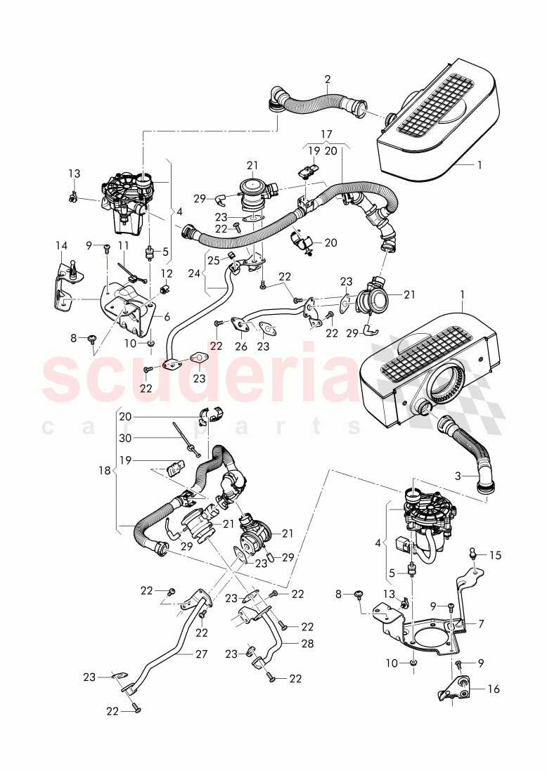 secondary air pump, secondary air control valve, pipes and hoses for purge system, F >> 4V-J-017 835, F >> ZV-J-017 835 of Bentley Bentley Bentayga (2015-2020)