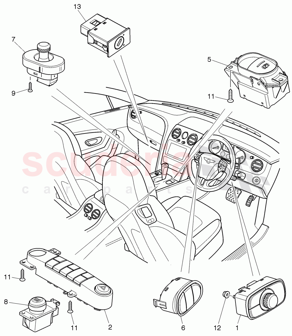 switches in dashboard, switches in console, D - MJ 2014>> of Bentley Bentley Continental GTC (2011+)