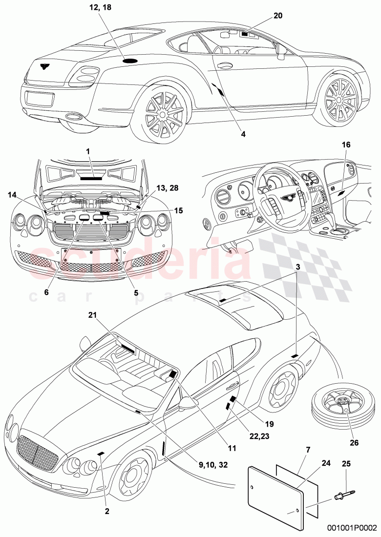 Type plates, F 3W-5-025 422>>, F ZA-A-062 461>> of Bentley Bentley Continental GT (2003-2010)