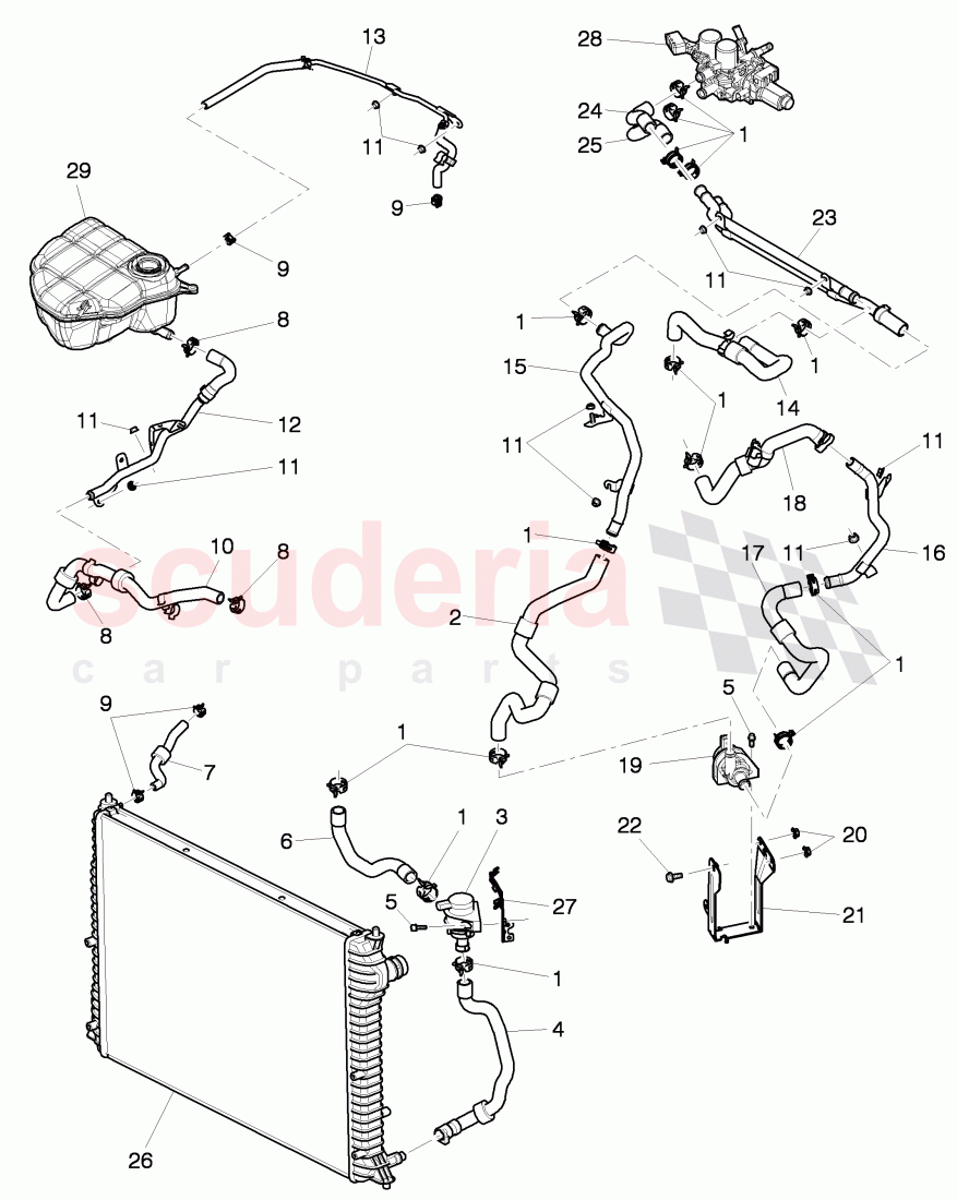 Coolant hoses and pipes, Engine bay, F 3W-6-039 273>> 3W-7-045 224 of Bentley Bentley Continental GT (2003-2010)