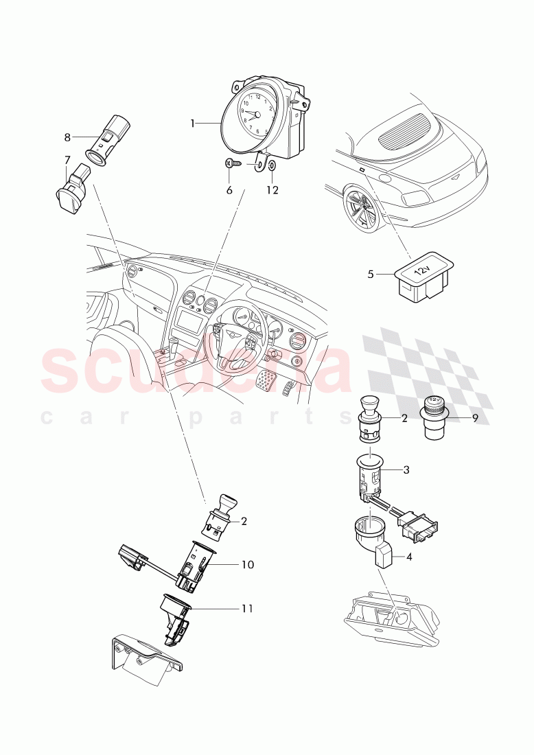 Analogue clock, cigarette lighter of Bentley Bentley Continental Supersports Convertible (2017+)