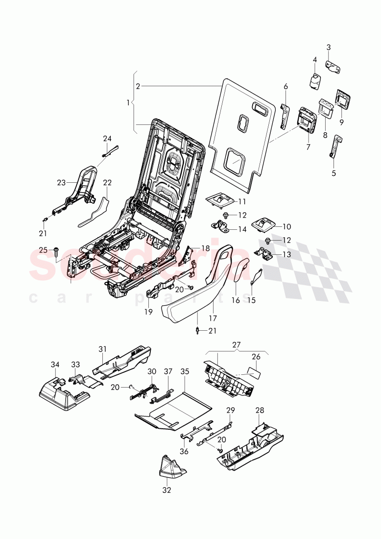 seat and backrest frame, trim - rear seat, (2nd seat row), D - MJ 2018>> of Bentley Bentley Bentayga (2015-2020)