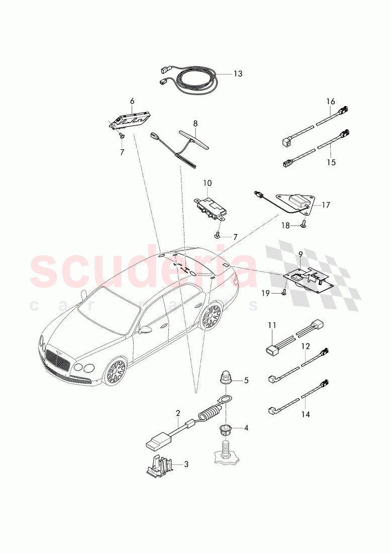 antenna, Infotainment system, F 3W-F-041 163>>, F ZA-F-041 163>> of Bentley Bentley Continental Flying Spur (2013+)