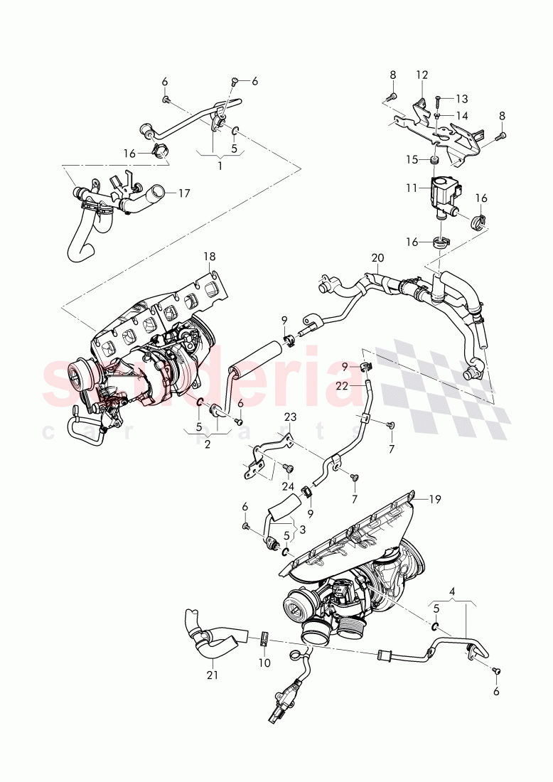water cooling for turbocharger, F 4V-J-017 261>>, F ZV-J-017 261>> of Bentley Bentley Bentayga (2015-2020)
