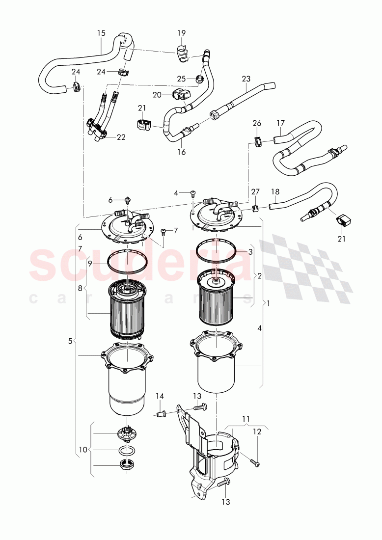 fuel filter, bracket for fuel filter, fuel hose of Bentley Bentley Bentayga (2015-2020)