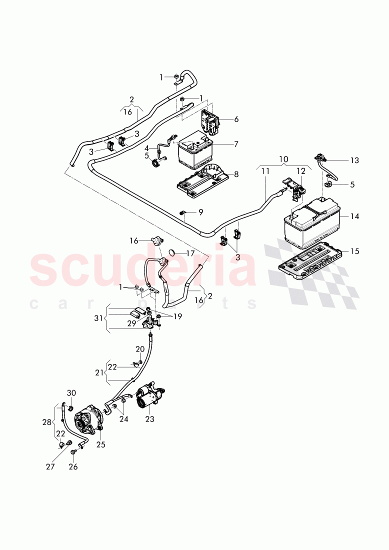 harness for battery +/-, Wire harness for starter and alternator with ground, wire, F 3W-F-041 768>>, F ZA-F-041 768>> of Bentley Bentley Continental Flying Spur (2013+)