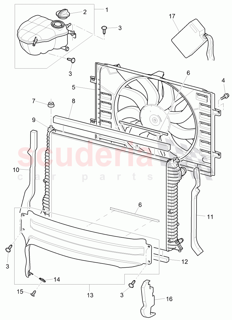 Coolant radiator, Coolant expansion tank, air duct, D - MJ 2008>> - MJ 2009 of Bentley Bentley Continental GTC (2006-2010)