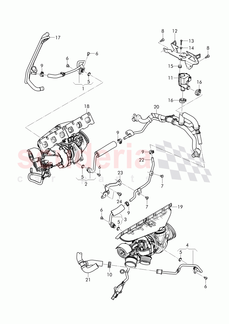 water cooling for turbocharger, F >> 4V-J-017 260, F >> ZV-J-017 260 of Bentley Bentley Bentayga (2015-2020)