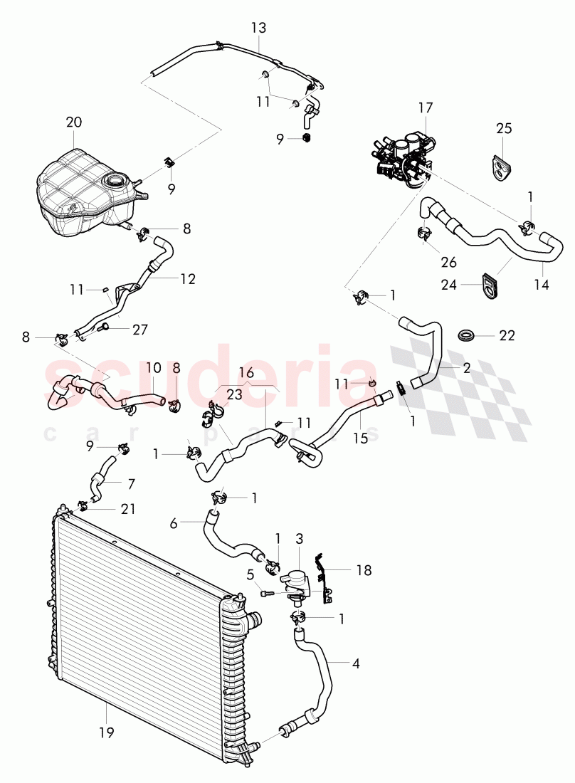 Coolant hoses and pipes, Engine bay, D - MJ 2015>> of Bentley Bentley Continental GTC (2011+)