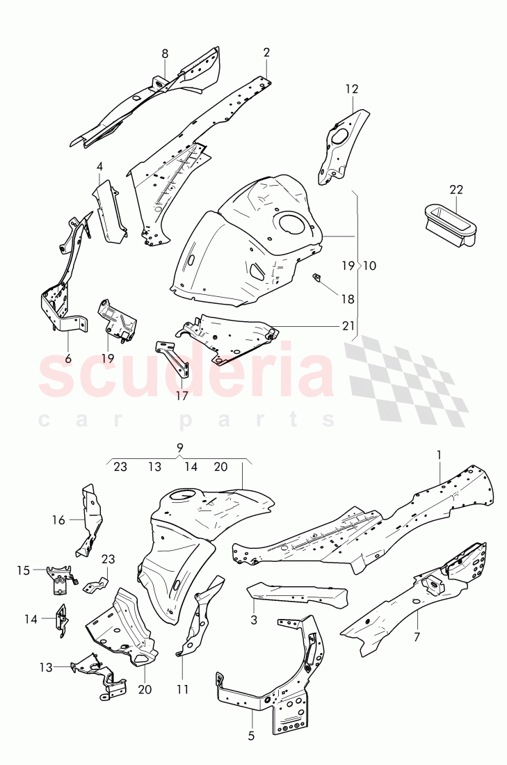 body shell, Front end, repair plate -, wheel housing, front, upper of Bentley Bentley Continental Flying Spur (2013+)
